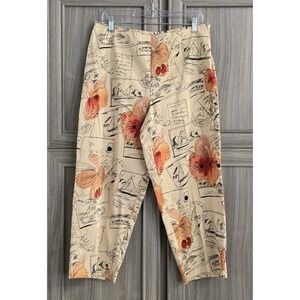 Hearts Of All Over Vintage Postcard Print Women Capri Pants Sz 12 Side Waist Zip